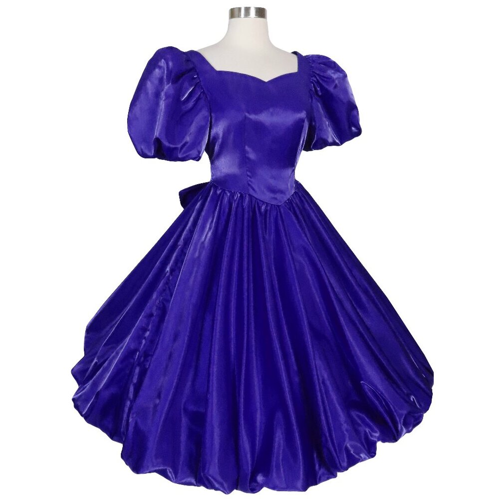 80s purple bridesmaid dress Vintage | Dresses | Vintage 8s Blue Satin Bubble Skirt Puff Sleeves Prom Gown Party S Ruched Sleeve Unique Copy Elena Sequin Lace Maxi Closure Type:Lace-up